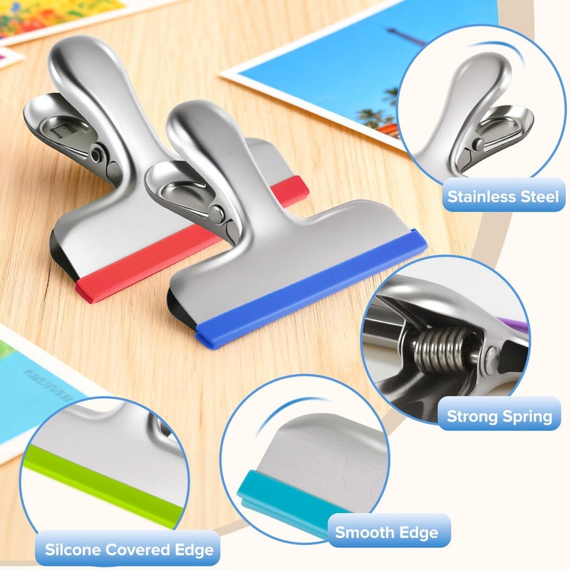 HOUSE AGAIN 8 Pack Stainless Steel Chip Bag Clips Covered with Silicone - NO More Sharp Edges - Color Coded for Upgrade Wide Open Food Bags, Heavy Duty for Kitchen and Office, (4 x L, 4 x S) - Image 2